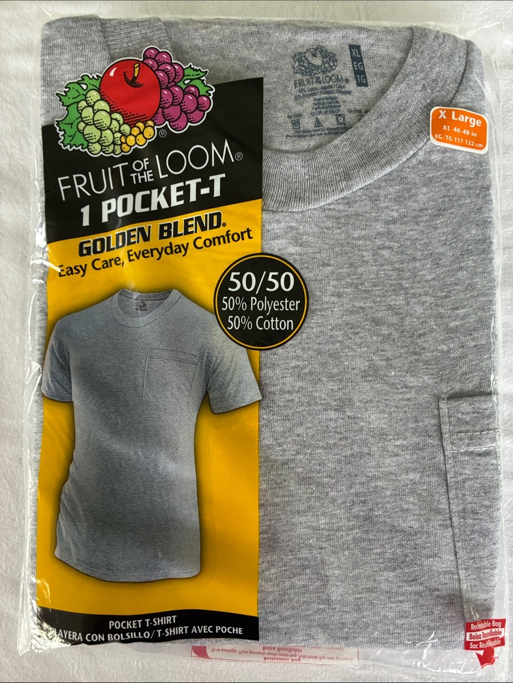 Fruit of the Loom Gray Heather Short Sleeve Pocket Tee